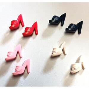 Vintage Barbie Shoes Lot Open Toe Mules Heels 4 Pairs Red Pink Navy Blue White